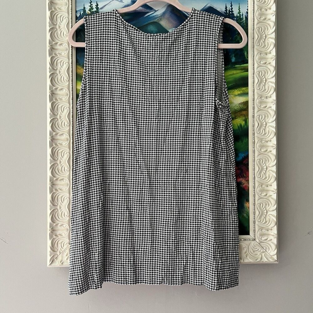 J. Jill Wearever Shirt Black White Houndstooth Tank‎ Sz Medium Petite